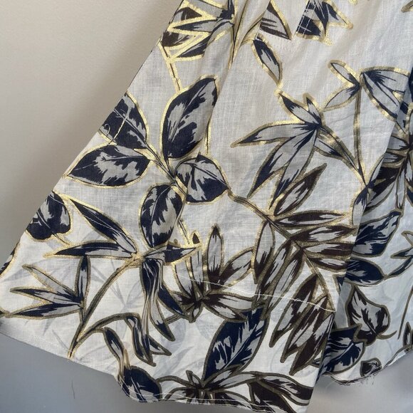 J.CREW Fit & Flare Ivory Linen Dress Gold Black Foil Leaf Print Size 4 NWOT Zip - Picture 7 of 14